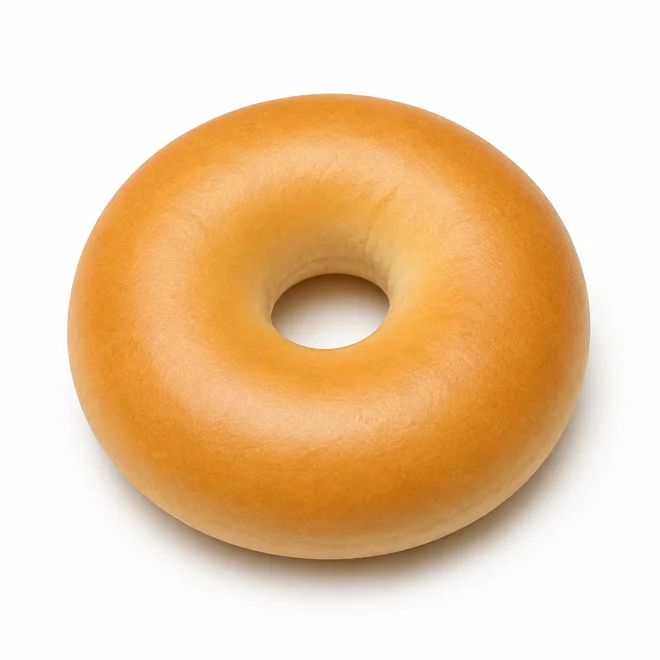 A simple, smooth plain bagel on a white background