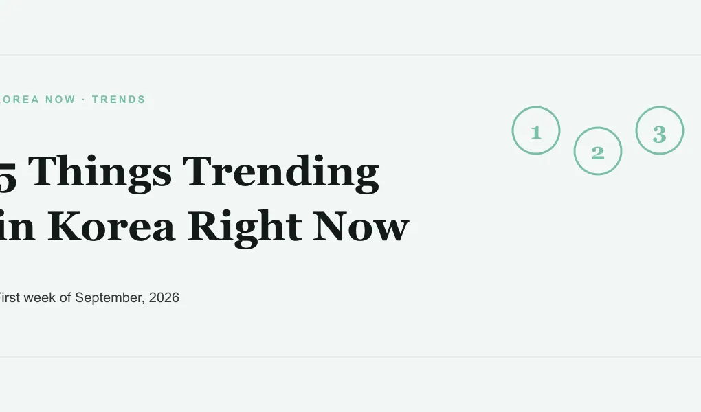Illustrated title card: 5 Things Trending in Korea Right Now, first week of September 2026.